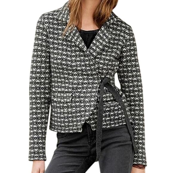 Garnet Hill 100% Lambswool Patterned Wrap Sweater Jacket Medium - Picture 1 of 9